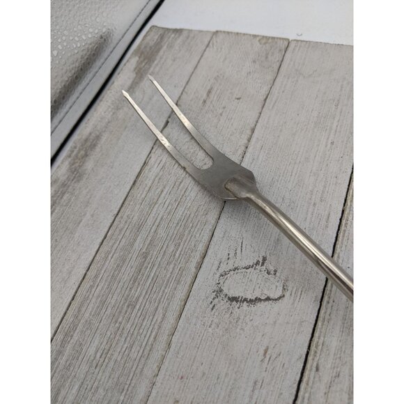 Vintage EKCO Halo Solid Meat Utility Fork Gold Wood Handle 12 3/4" - Picture 3 of 7